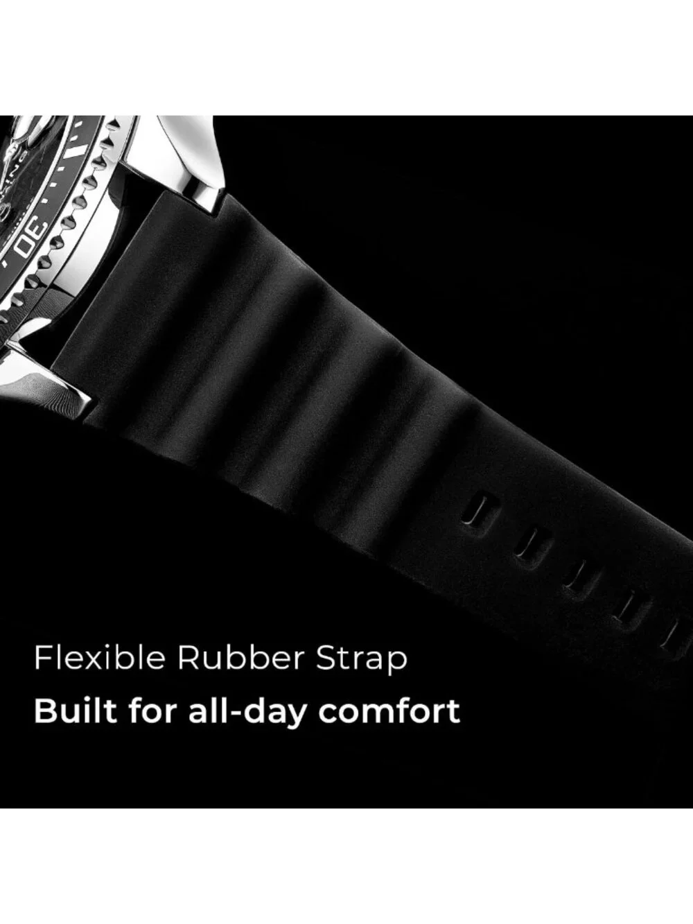 Men's 42mm Dive Watch - Stainless Steel, Japanese Quartz, Black Dial, Rubber